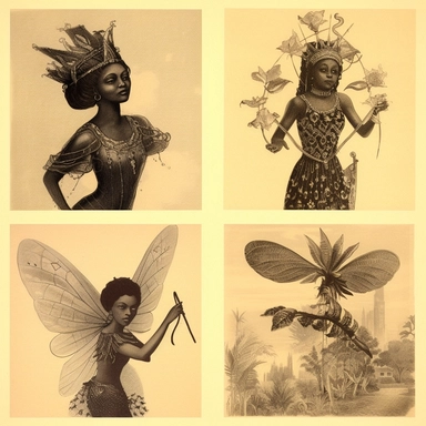 vintage clipart illustrations from a book on afrocentric faeries