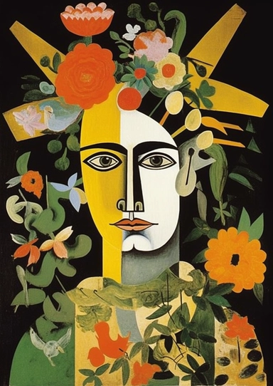 a stack art pablo Picasso oil painting with flowers and roses Clipart, High Quality Jpg, Floral Animals, Cute Images