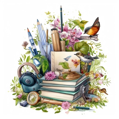 stationery, books, notebooks, pencils, backpacks, folders, globes, computers, and many more, illustrations, clipart, meticulously hand-illustrated, bringing the beauty of nature, white background