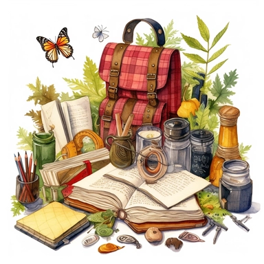 stationery, books, notebooks, pencils, backpacks, folders, globes, computers, and many more, illustrations, clipart, meticulously hand-illustrated, bringing the beauty of nature, white background