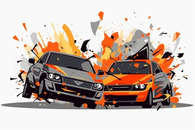 two cars crashing, clipart, vector hd, on white background