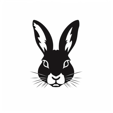 rabbit head black frontal view silhouette vector flat simple identification symbol white backround white background minimalistic clipart png svg