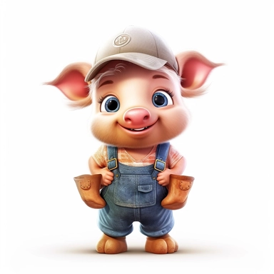 Adorable cute fantasy baby pig dressed like rune farmer standing in dynamic pose,front view,fullbody,sharp through out,happy expression, nursery art, clipart image, lineart image, white background, very detailed, 8k, composition wide shot