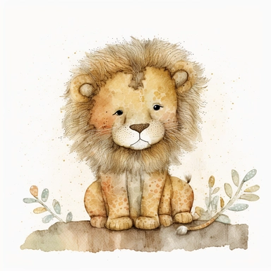 A cute baby lion , jellycat, stylised hand painted textures, stylized digital art, baby lion, rough paper texture, baby lion, highly detailed muted colors,watercolor texture, setteidreams colour design, finger blend shading, stippled walls,amazing textured brush strokes, illustrated in whimsical style, childrens book illustration, clipart style, white solid background , no watermark, remove watermark, no text, remove text, no writing, remove writing