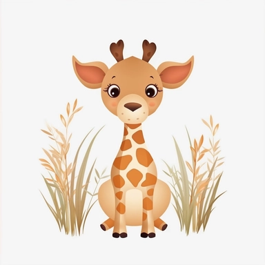 Nursery safari animal, clipart, giraf, cute, white background, grass, no text, no words