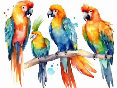 Watercolor clip art on white background, Canarys Clipart, high-resolution image with vibrant and true-to-life colors, isolated