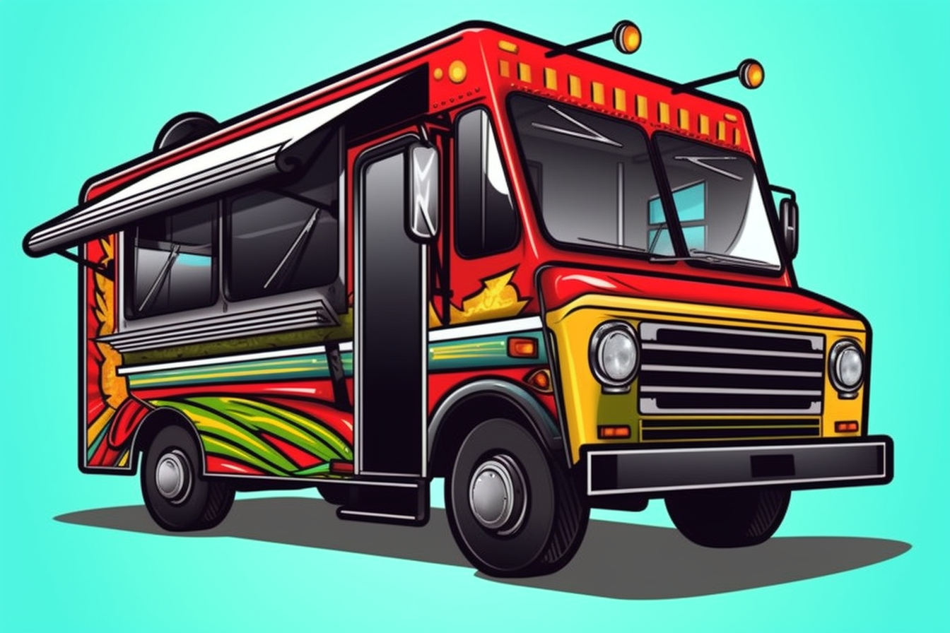 mexican food truck, cartoon illustration clipart, bold lines, red ...