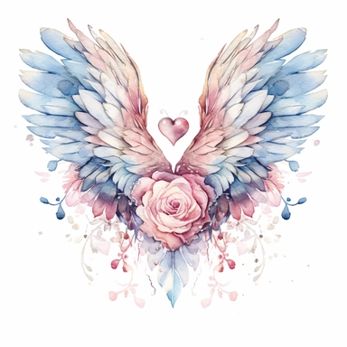 Unique vintage wedding heart with light toned wings clipart, in the watercolor style on a white background, by lisa audit