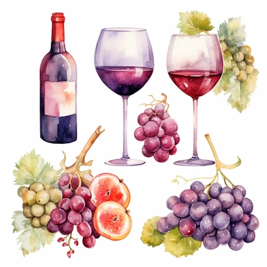 watercolor wine clipart 4 elements separated by 1in