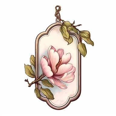 victorian number tags, clipart, isolated, with boquet of magnolia flower and delicate vines