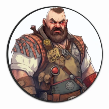 desert Persian Irish civilian, Josh Kirby Mad Max Lord of the Rings, handpainted enamel punk zine indie retrowave, clipart illustration, circle white background, circle border