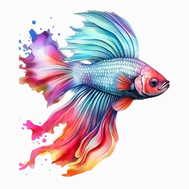 Colorful Betta Fish Watercolor Sublimation Clipart, Clipart, white background, no watermark, no text, no word,