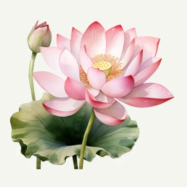 lotus flower, watercolor, clipart, white background