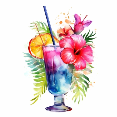 watercolour cocktail in tropical bar hd clipart white background
