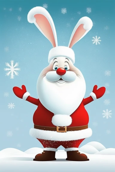 no text, winter wonderland background with snow and snowflakes, 3d whole body clipart of a smiling, friendly rabbit, wearing a santa clause hat, christmas vibes, cartoon network style, friendly face, head unproportionally bigger than body, detailed body shape, front shot, insanely big shiny eyes, caricatured face, insanely glossy, plastic like fur and skin, unrealistic, 8k photography, cinematic, super cute face, Photography, Ultra-Wide Angle, Depth of Field, hyper-detailed, beautifully color-co