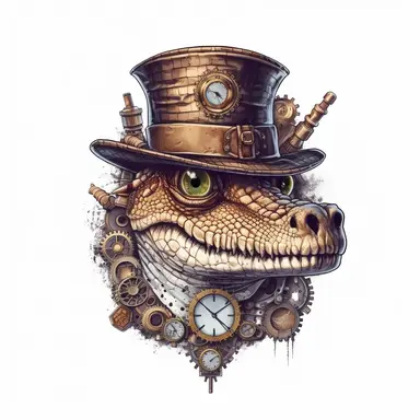 steampunk crocodile, dirty style Sublimation Clipart, isolated on white background