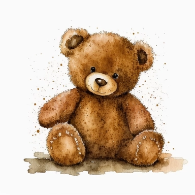Watercolor brown fluffy jointed plain Teddy Bear clipart, happy, white back ground, no captions or text