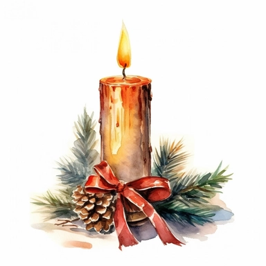 High details, watercolour, christmas candle, very high detail of image, clipart
