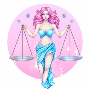 libra zodiac sign woman clipart, pink and light blue, white background, no text