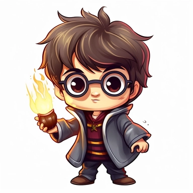 harry potter with his magic want doing a spell clip art sticker in cartoon style inspired by this picture file:///Users/myriamkavountzis/Desktop/Screenshot%202023-06-05%20at%205.41.26%20PM.png