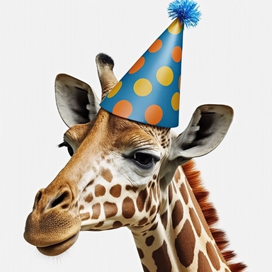 giraffe head with birthday party hat and balloon clipart