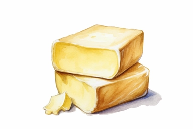 watercolor clipart of stick of butter, hand drawn, 45 degree arc shot, on white background, 4k, spaced out