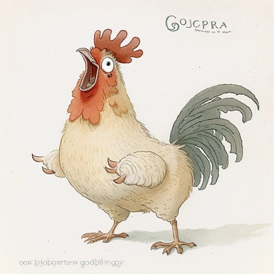Cute - french style rooster crowing clipart, loud rooster, open mouth rooster,1960, childlike innocence and charm, adorable eyes, rosy cheeks, shy posture, feminine sensibilities, realistic drawing in storybook illustration, pencil drawing by Angela Barrett, Elsa Beskow 300 DPI, valentines day themed, white background