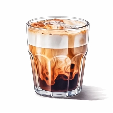 amazing Piccolo is a shot of espresso as the base and layer on top of some foamed milk, tasteful, watercolor, clipart, high contrast, highly detailed, octane render, hd, 8k, isolated white background