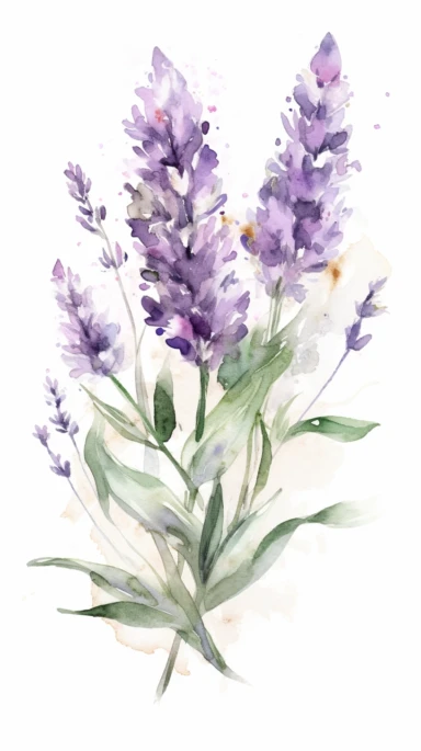 watercolor clipart of Lavendel, white background, pastel tetradic colors, focused on the character,