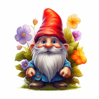 single clipart image png graphic of a Realistic 2D cute friendly 2D Clipart Vibrant Colorful Cute Garden Gnome PNG Illustration