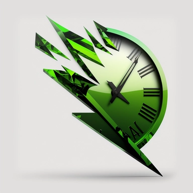 an green arrow facing up-right diagonal and a abstract clock, white background,simple, technological, friendly, easy, abstract, forms, clipart, sophisticated, generic, premium, hollistic, powerfull, peacefull, clean