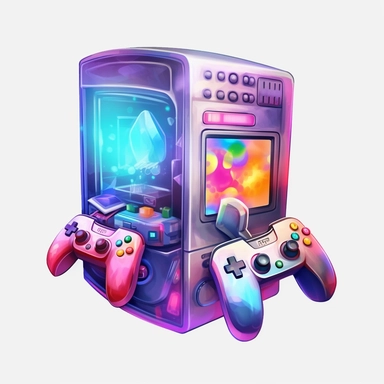 high quality watercolor clipart of a realistic gaming-PC with some hologram around, white background, seperated, vector design, hd