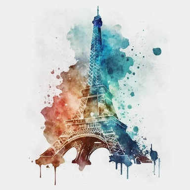 realistic eiffel tower watercolour style clipart with white backgroun d