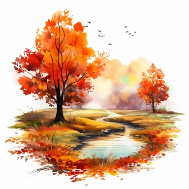 a single clipart image png graphic of a Realistic Painting Clipart Season Autumn Fall Landscape PNG Illustration