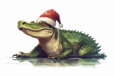 Cute American alligator in christmas Day clipart, cartoon, white background,