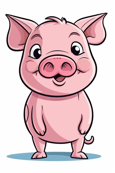 pixar Pig clipart, simple line art, color image, isolated on white background, full body, stroke line art, 8k