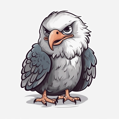 Cute Bald Eagle, happy and smiling, bold line, grey outline, clipart, sticker, white background, no shadow, 8k detail