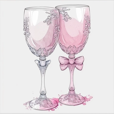 Pink Goblets, wedding Pink Goblets, extremely detailed, illustration clipart, white background