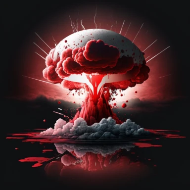 a hydrogen nuclear bomb explosion, Clipart, red white, digital art