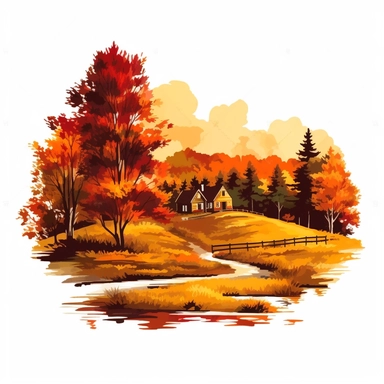 a single clipart image png graphic of a Realistic Painting Clipart Beautiful Season Autumn Fall Landscape PNG Illustration