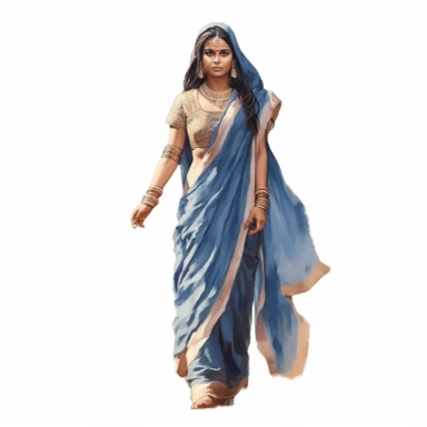 watercolor style, full body view, beautiful woman from India wearing traditional clothes, very detailed, realistic, clipart, isolated on white background, 4K