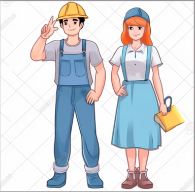 workers cartoon clipart png men and women workers png transparent png, in the style of pastel academia, light indigo and yellow, meticulous line work, opacity and translucency, english school, moche art, ironical