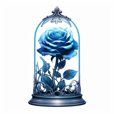 fantasy blue rose in bell jar, clipart, very beautiful, high in details, no background