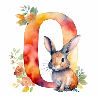 a beautiful one of the kind watercolor clipart featuring a letter Q with a cute bunny, in the style of delicate watercolors, wallpaper, 32k uhd, hand-painted details, oshare kei, wimmelbilder, joyful celebration of nature, close up, isolated on white plain background