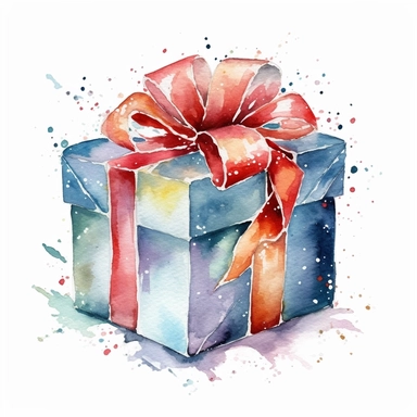 Cute christmas present watercolor clipart