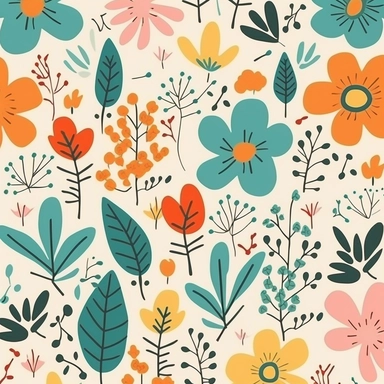simple floral Pattern | GENRE: digital graphic clipart Art | EMOTION: cheerful | SCENE: A seamless pattern featuring simple digital graphic clipart art flowers in same sizes, with balanced negative space, in a peaceful and dreamy color palette | TAGS: doodle, floral, pattern, simple, cheerful | DESIGN ELEMENTS: Organic shames, bold textures, ample negative space | AESTHETIC: cheerful cartoon | COMPOSITION: Seamless, repeating pattern with a harmonious arrangement of elements and balanced negativ