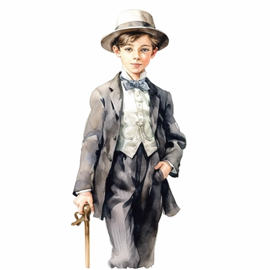portrait Watercolor Victorian young boy Clipart, full body, on a white background, Illustration clipart, 4K, extremely detailed