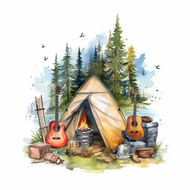 watercolor camping clip art, for t-shirt, graphic