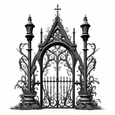 clipart, gothic, a black iron gate, isolated on white backround