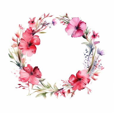 colorfull Dianthus flower crown, watercolor, white background, clipart